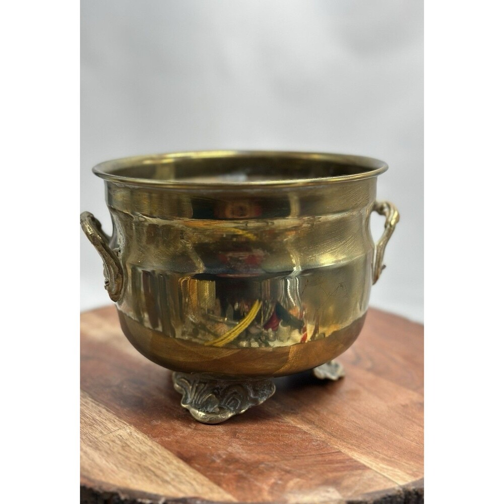 Brass Footed Planter Cachepot w/Handles | Mid Century